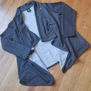 Bobeau Check Print Waterfall One Button Cardigan